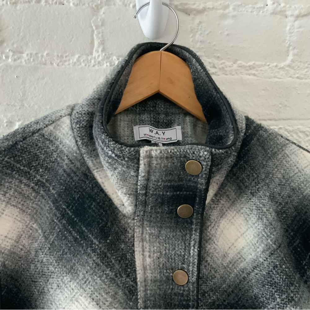W.A.Y Wonderful & Young Bomber Jacket Black White Plaid Full Zip Grunge Y2K Sz M - Picture 4 of 12